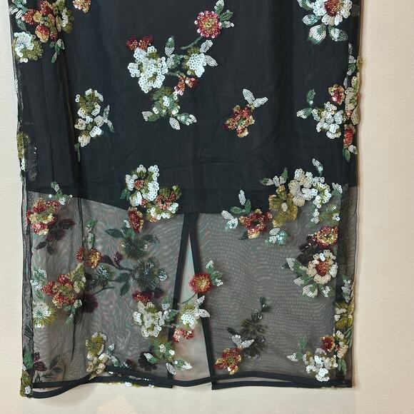 NWOT Worthington Black Multicolor Floral Sequin Semi Sheer Midi Skirt Womens 8 - Picture 3 of 10